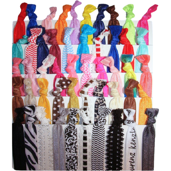 Prints and Solids Ribbon Hair Ties - 50 Pack For Cheap