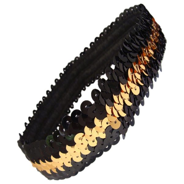 Black and Gold Sequin Headband Hot on Sale